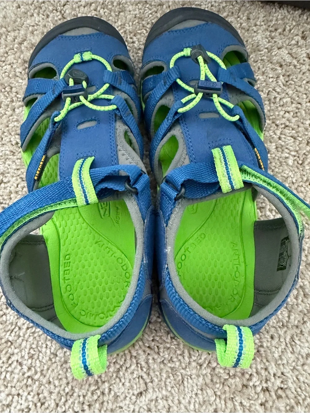 KEEN Seacamp II CNX Waterproof Closed Toe Sandals Shoes Size 6 Blue and Green